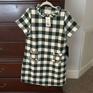 NWT Tuckernuck Moss Green Gingham Tweed Jackie Dress - Medium